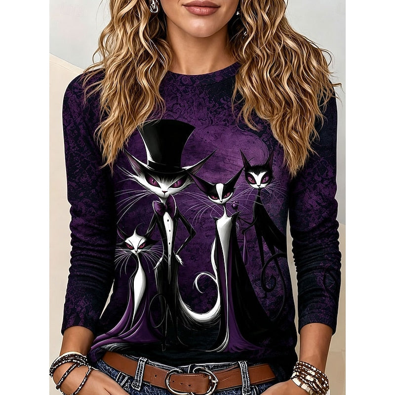 Jessica | Women's Halloween Cat Graphic Long-Sleeve Top