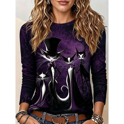Jessica | Women's Halloween Cat Graphic Long-Sleeve Top