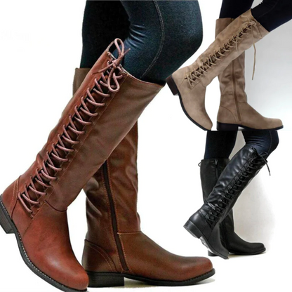 Holly | Women's Lace-Up Knee High Block Heel Boots