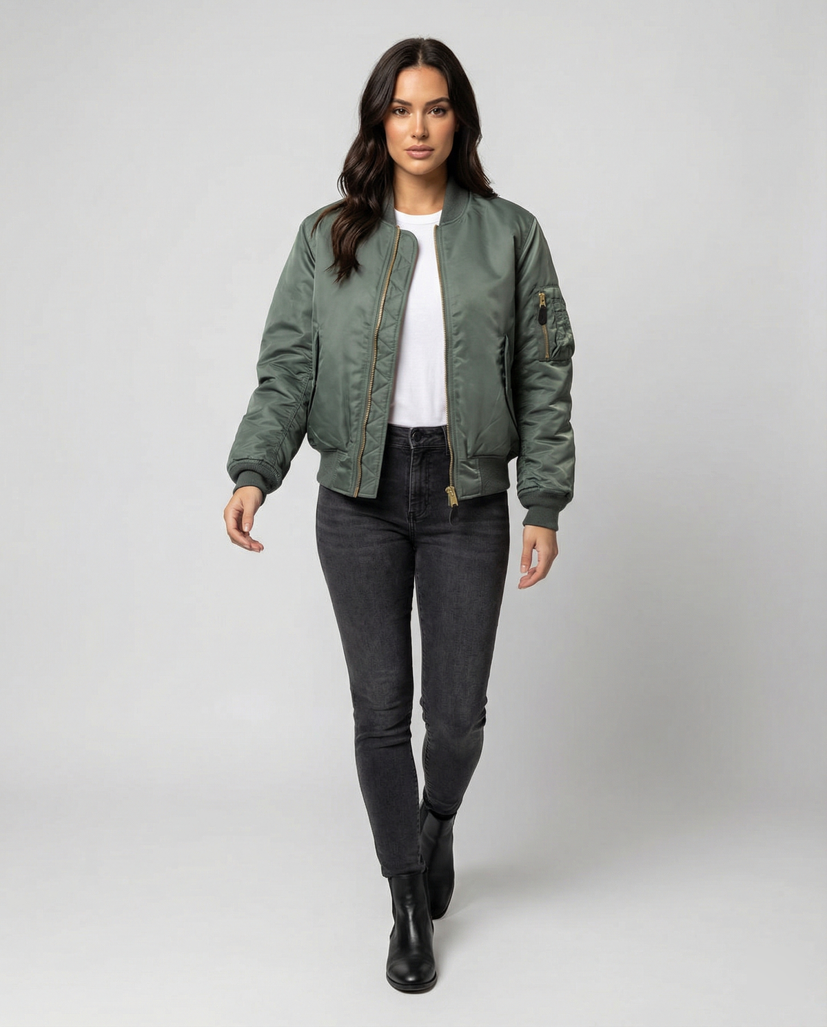 Elspeth | Women's Olive Zip-Up Bomber Jacket