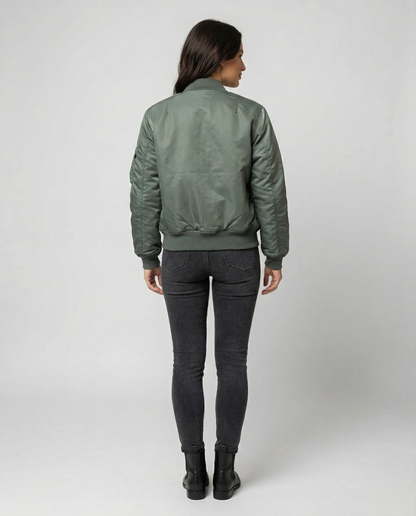 Elspeth | Women's Olive Zip-Up Bomber Jacket