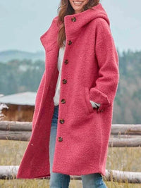 Evie | Women's Textured Button-Up Hooded Coat