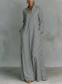 Amelie | Women's Checked Long Sleeve Maxi Dress