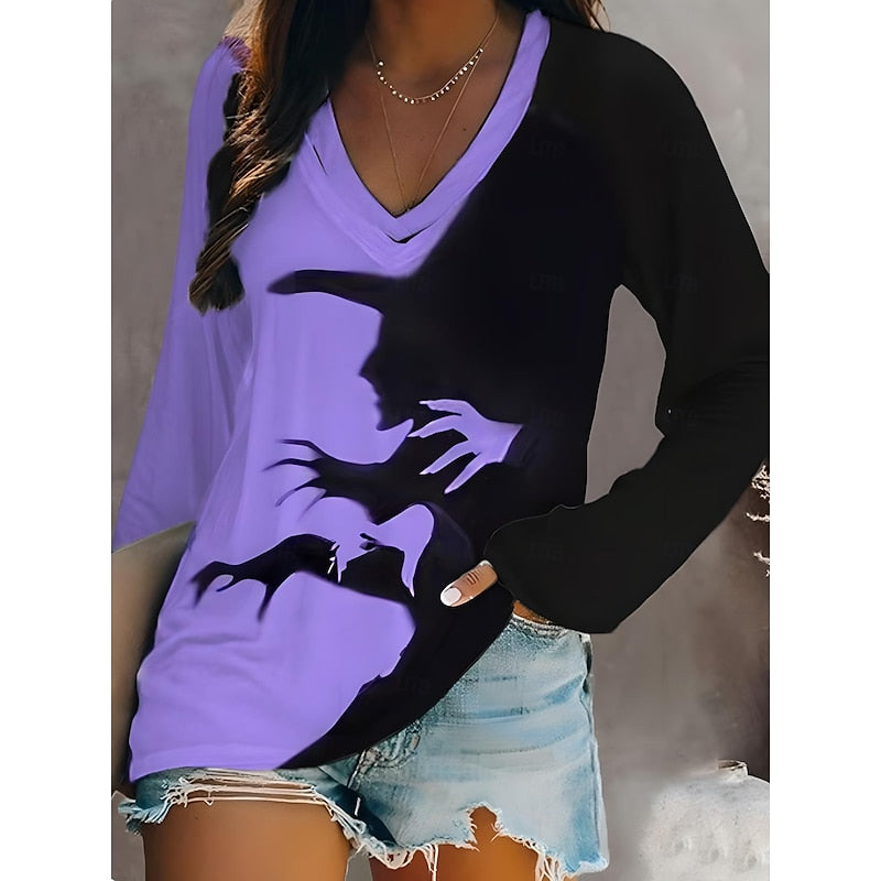 Sandra | Women's Halloween Witch Graphic V-Neck Top