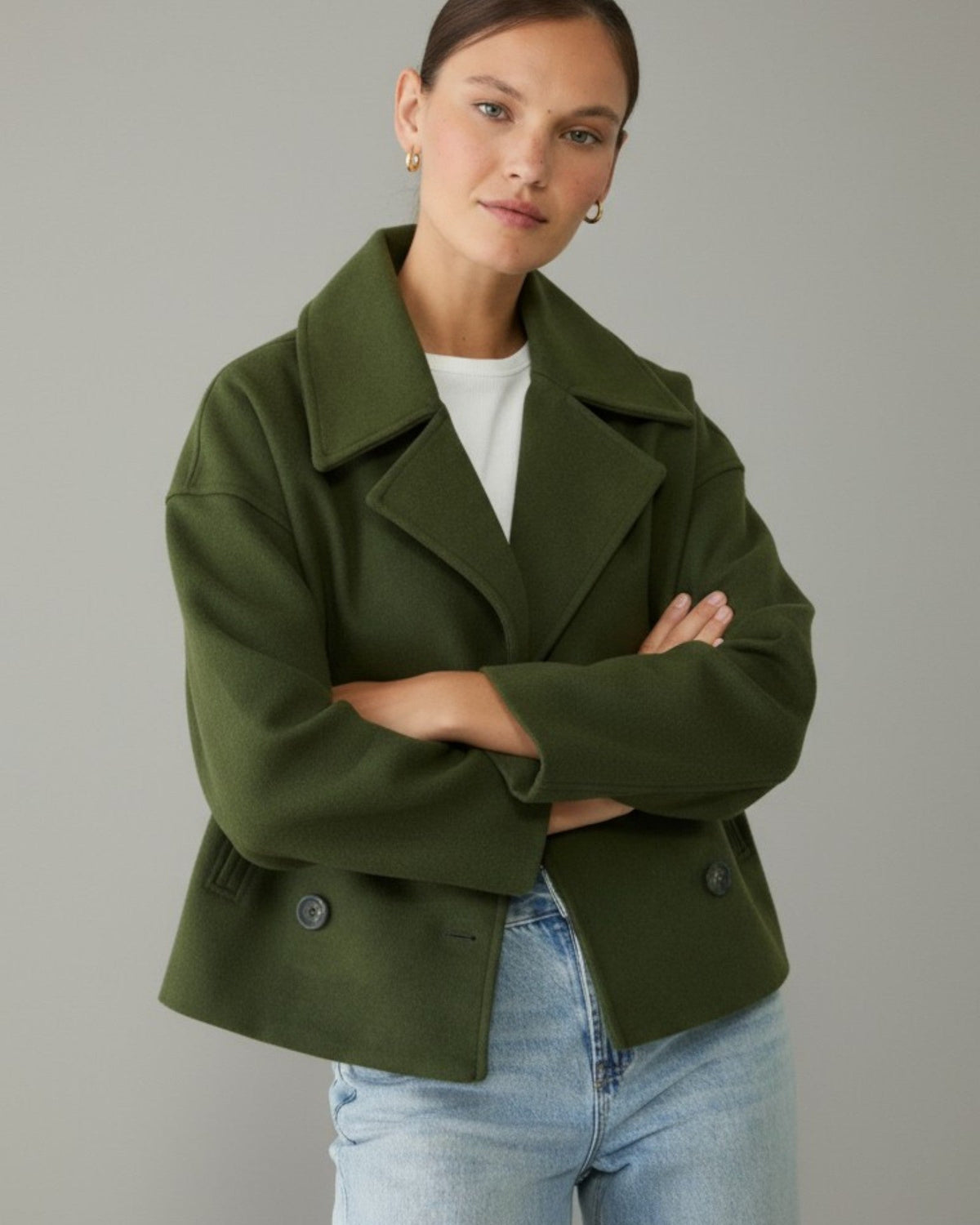 Grace | Women's Cropped Double-Breasted Short Winter Coat with Buttons