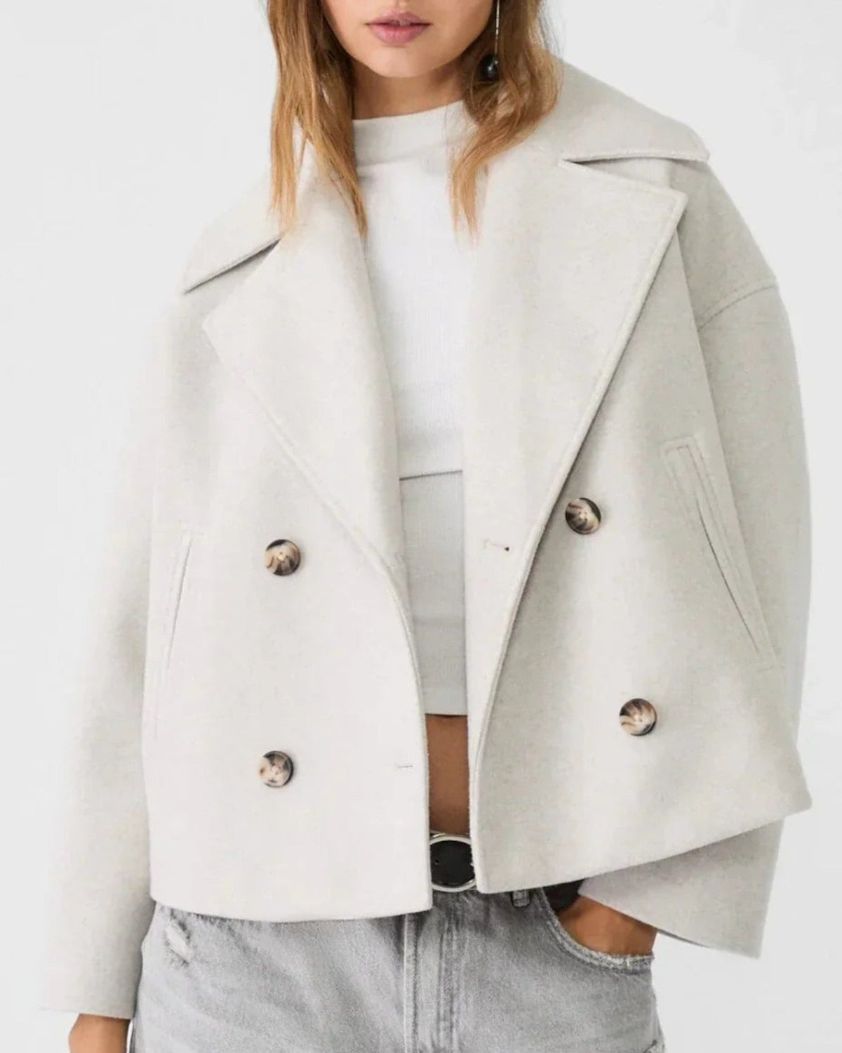 Grace | Women's Cropped Double-Breasted Short Winter Coat with Buttons