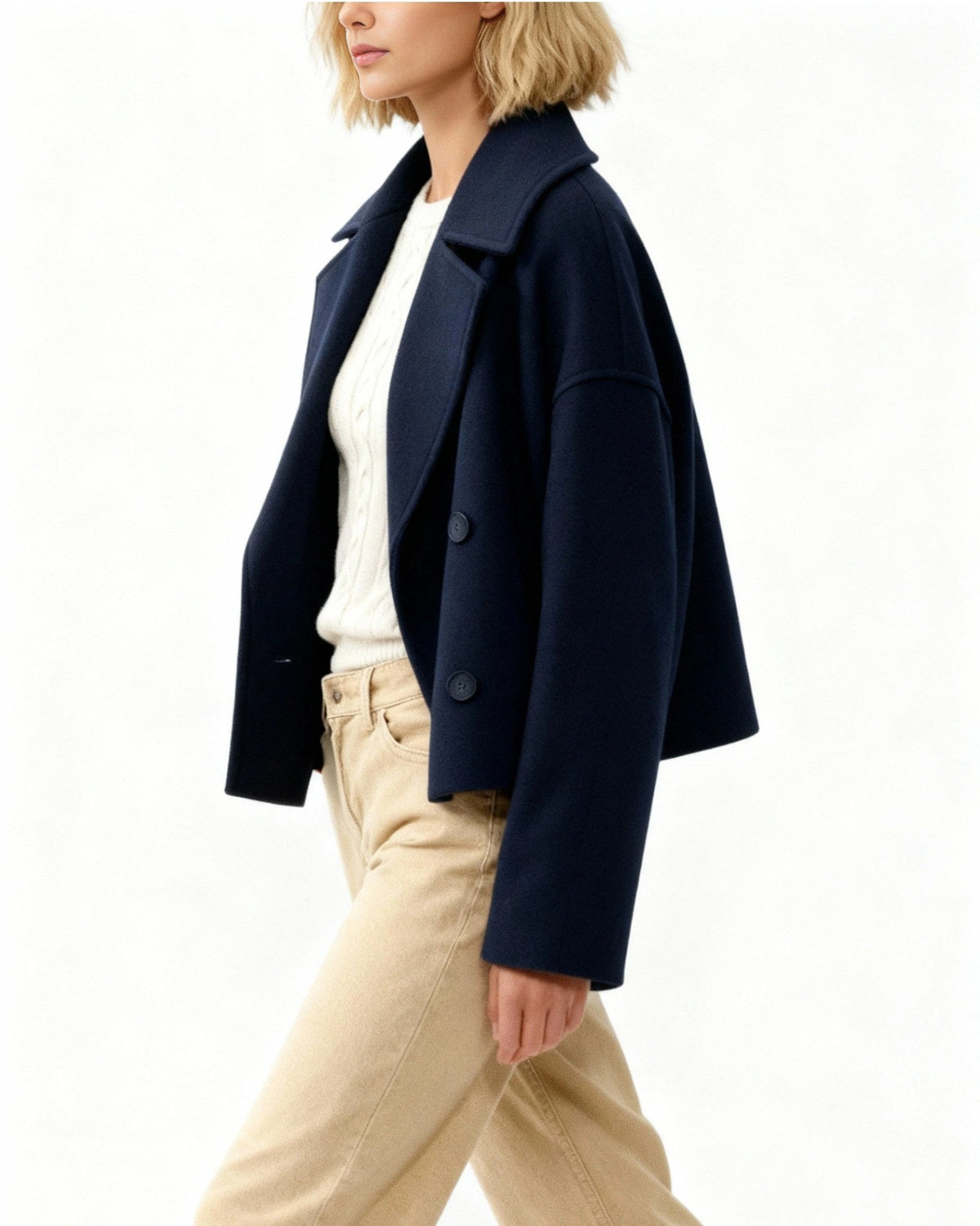 Grace | Women's Cropped Double-Breasted Short Winter Coat with Buttons