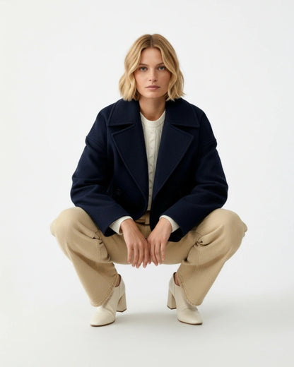 Grace | Women's Cropped Double-Breasted Short Winter Coat with Buttons