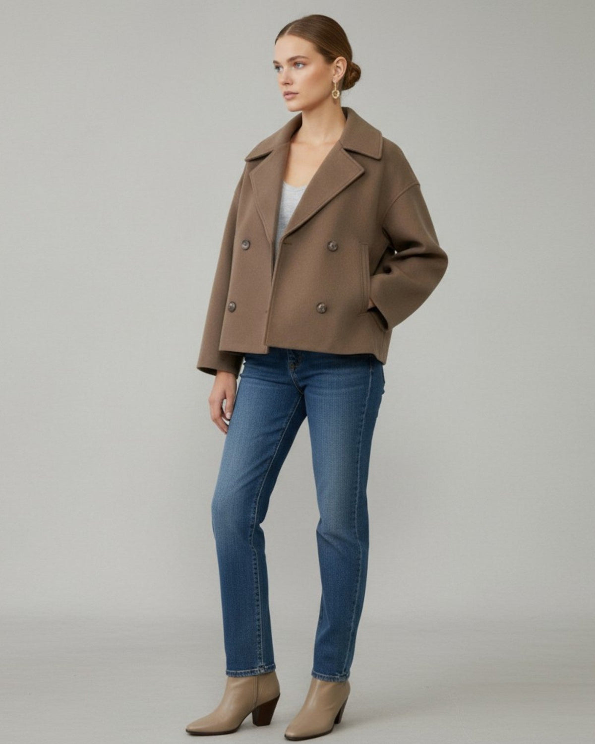 Grace | Women's Cropped Double-Breasted Short Winter Coat with Buttons