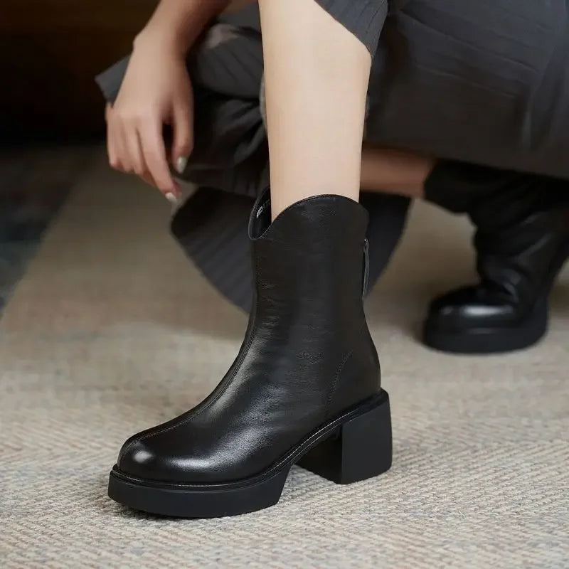 Hayley | Women's Platform Block Heel Vegan Leather Ankle Chelsea Boots