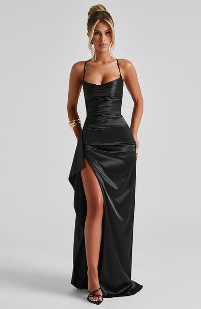 Sophia | Women's Evening Satin High-Slit Dress