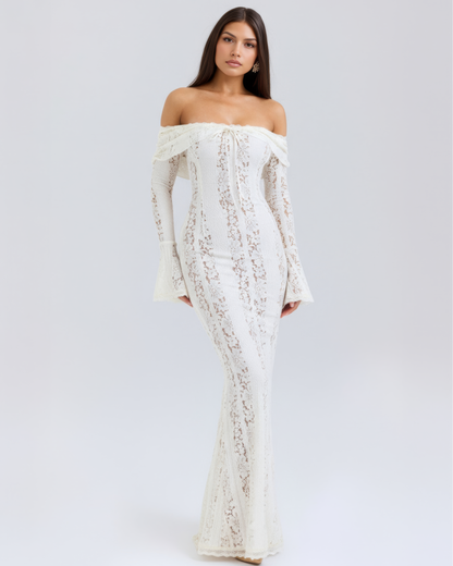 Helen | Women's Romantic Off-Shoulder Maxi Wedding Guest Dress