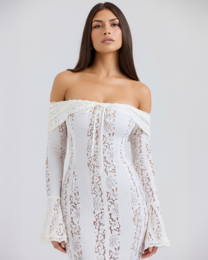 Helen | Women's Romantic Off-Shoulder Maxi Wedding Guest Dress