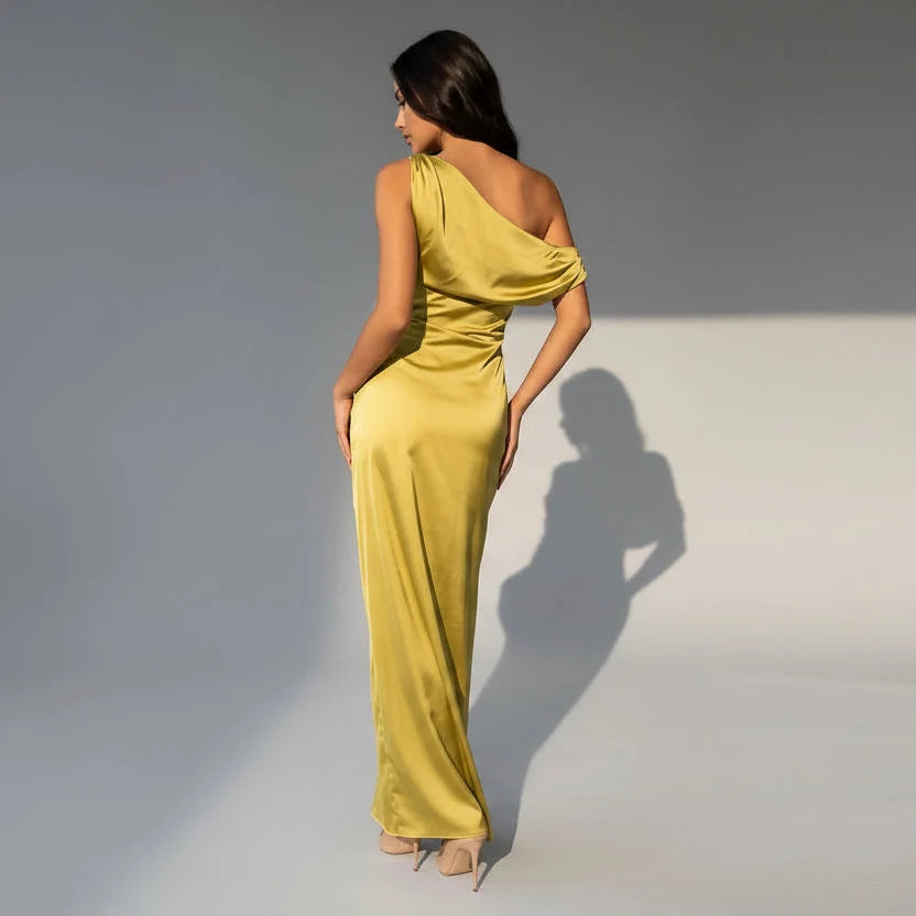Holly | Women's One-Shoulder Satin Maxi Dress