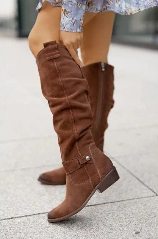 Holly | Women's Slouchy Suede Heel Boots with Buckle