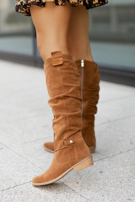 Holly | Women's Slouchy Suede Heel Boots with Buckle