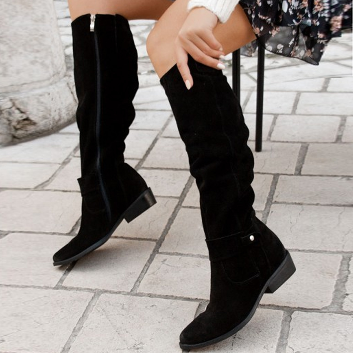 Holly | Women's Slouchy Suede Heel Boots with Buckle