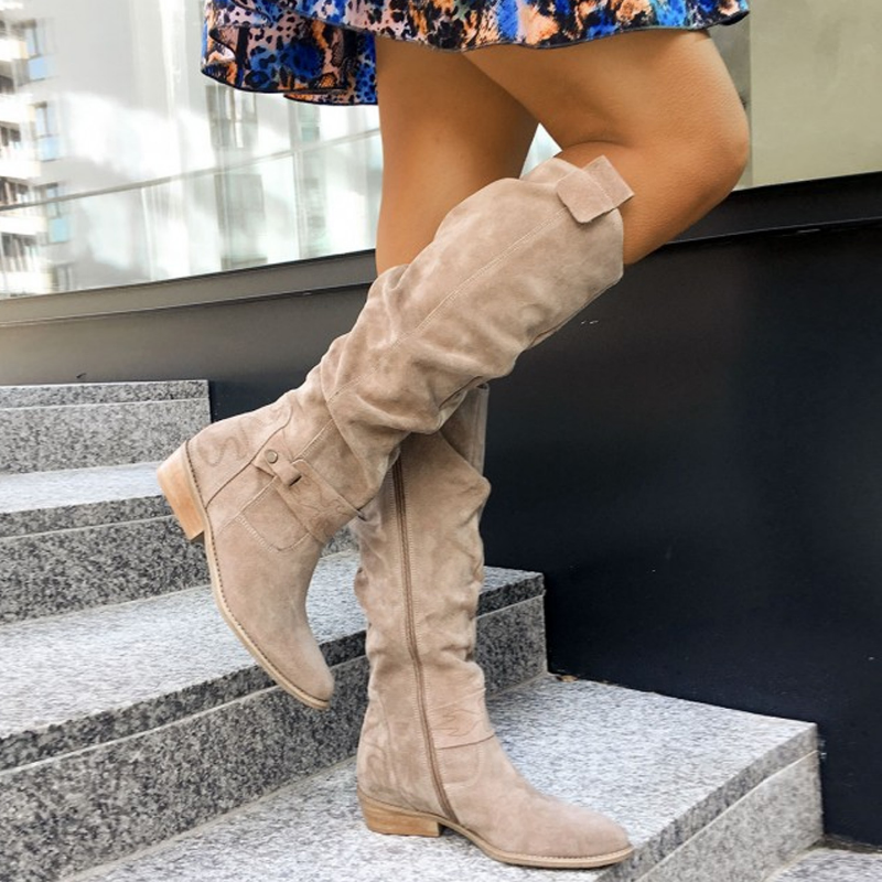 Holly | Women's Slouchy Suede Heel Boots with Buckle