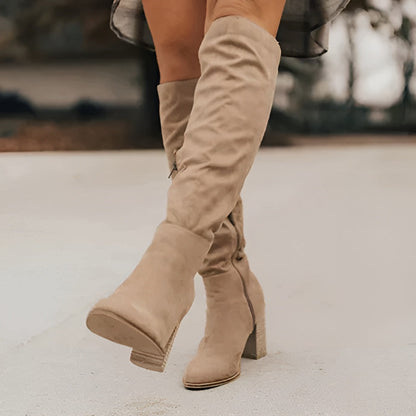 Holly | Women's Slouchy Suede Heel Boots with Buckle