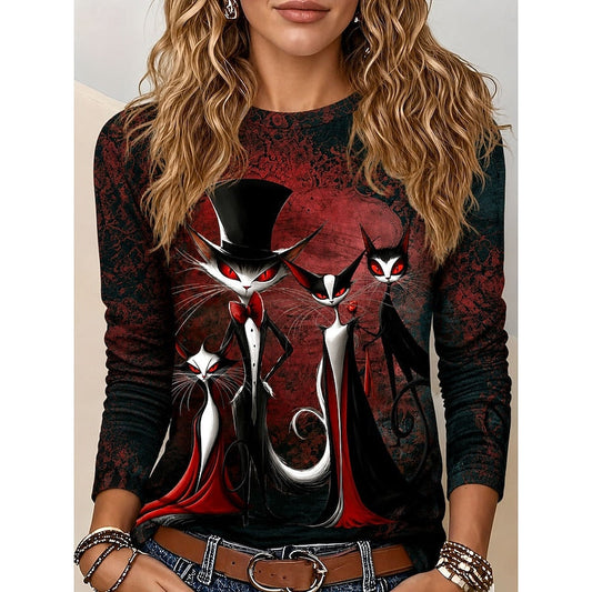 Jessica | Women's Halloween Cat Graphic Long-Sleeve Top