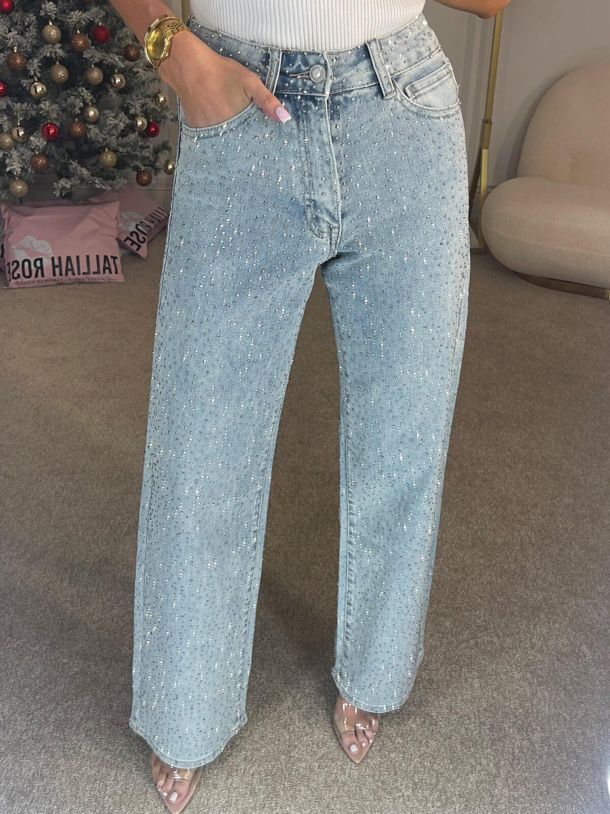 Portia | Women's Sparkly Wide-Leg Glitter Jeans
