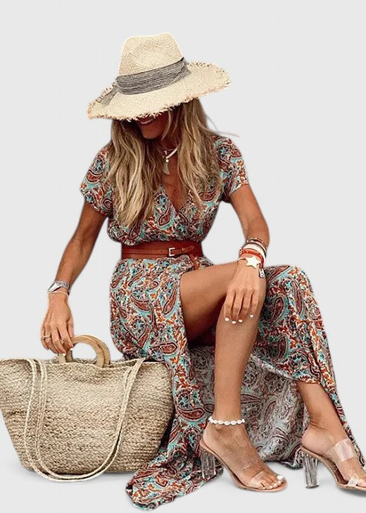 Natasha | Women's Casual Belted Floral Maxi Dress