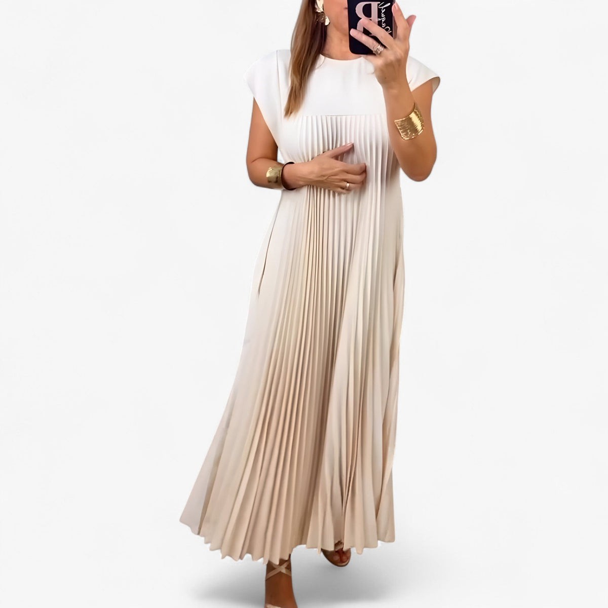 Jacqueline | Women's Pleated Cap Sleeve Maxi Dress