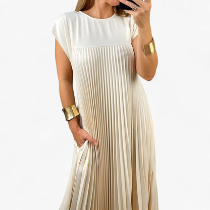 Jacqueline | Women's Pleated Cap Sleeve Maxi Dress