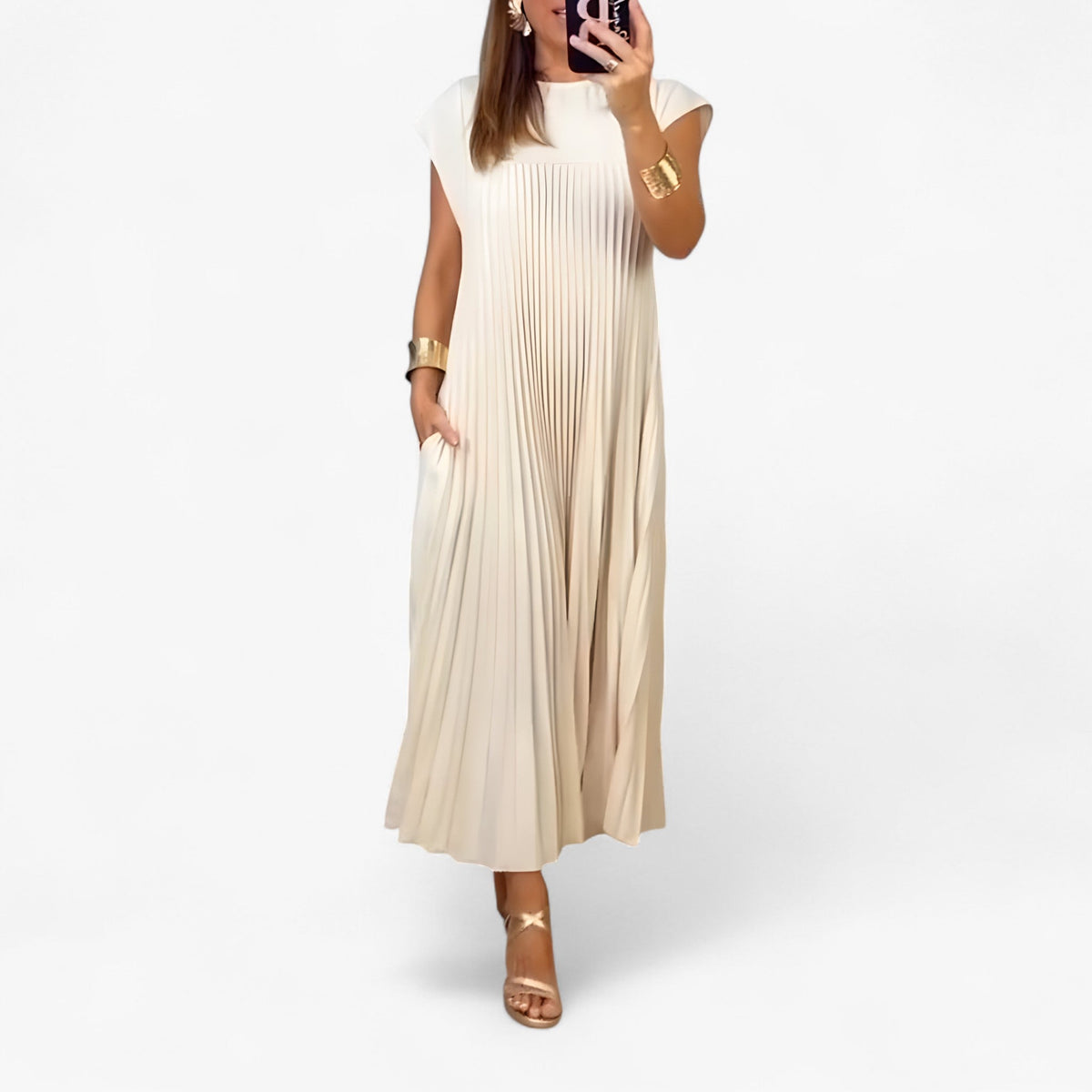 Jacqueline | Women's Pleated Cap Sleeve Maxi Dress