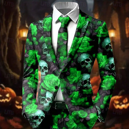 Barry | Men's Printed Halloween Skulls and Roses Blazer