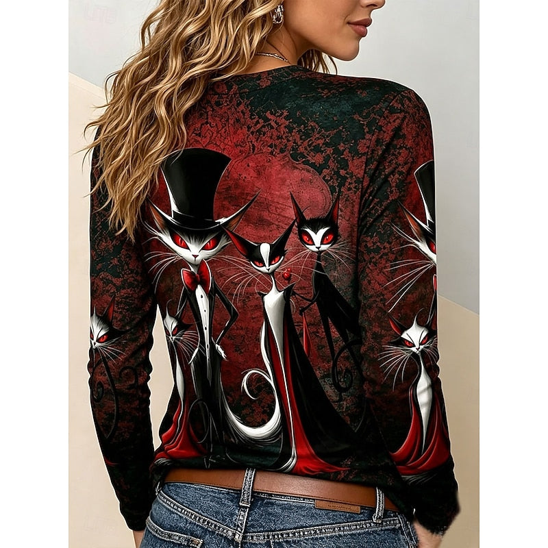 Jessica | Women's Halloween Cat Graphic Long-Sleeve Top
