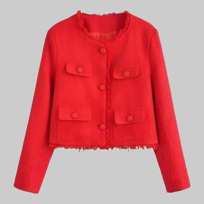Joanne | Women's Cropped Collarless Button-Front Coat