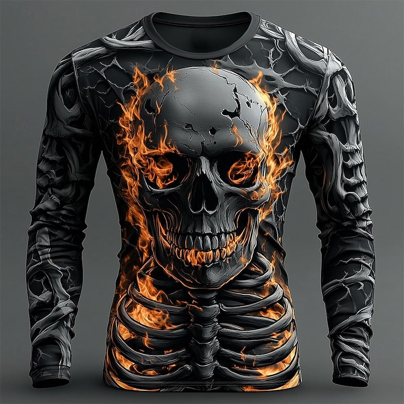 Mark | Men's Graphic Flame Skeleton Halloween Long-Sleeve Shirt