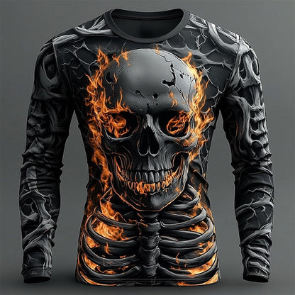 Mark | Men's Graphic Flame Skeleton Halloween Long-Sleeve Shirt