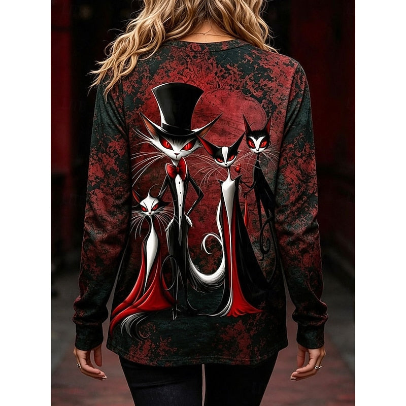 Jessica | Women's Halloween Cat Graphic Long-Sleeve Top