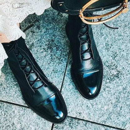 Lesley | Women's Black Lace-Up Boots with Low Heel