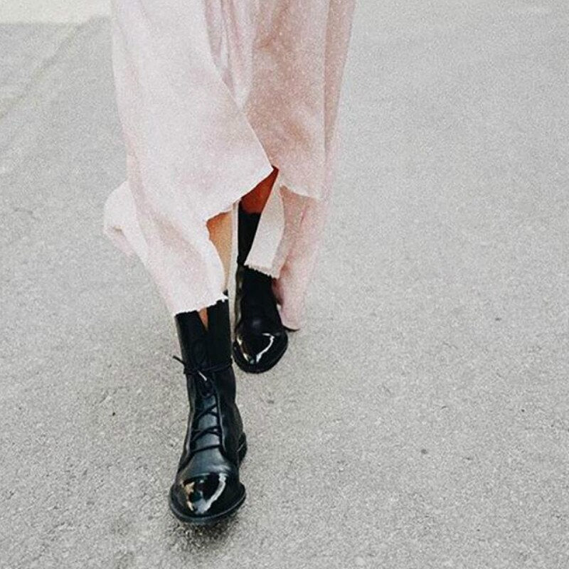 Lesley | Women's Black Lace-Up Boots with Low Heel