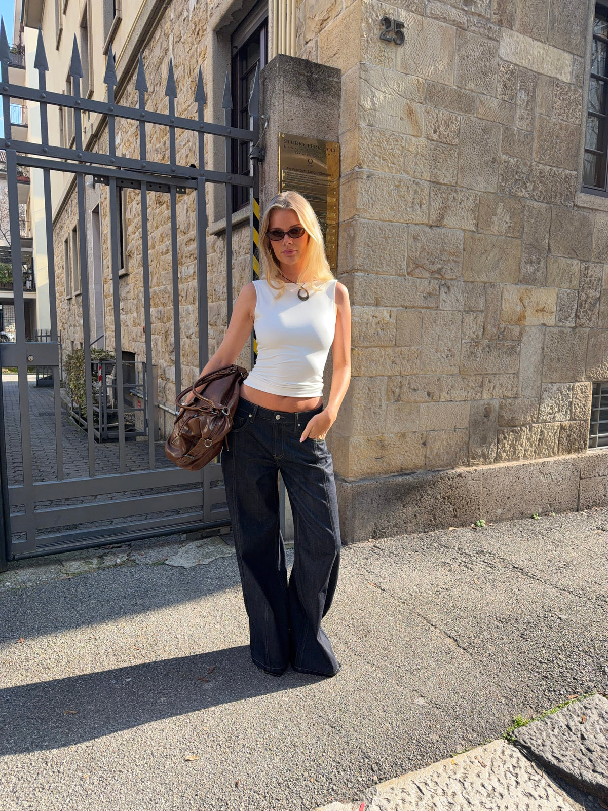 Lily | Women's Dark Wash Wide-Leg Denim Trousers