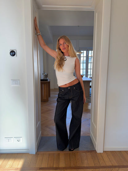 Lily | Women's Dark Wash Wide-Leg Denim Trousers
