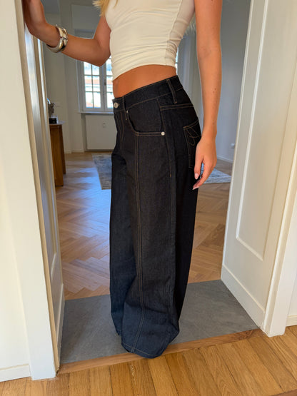 Lily | Women's Dark Wash Wide-Leg Denim Trousers