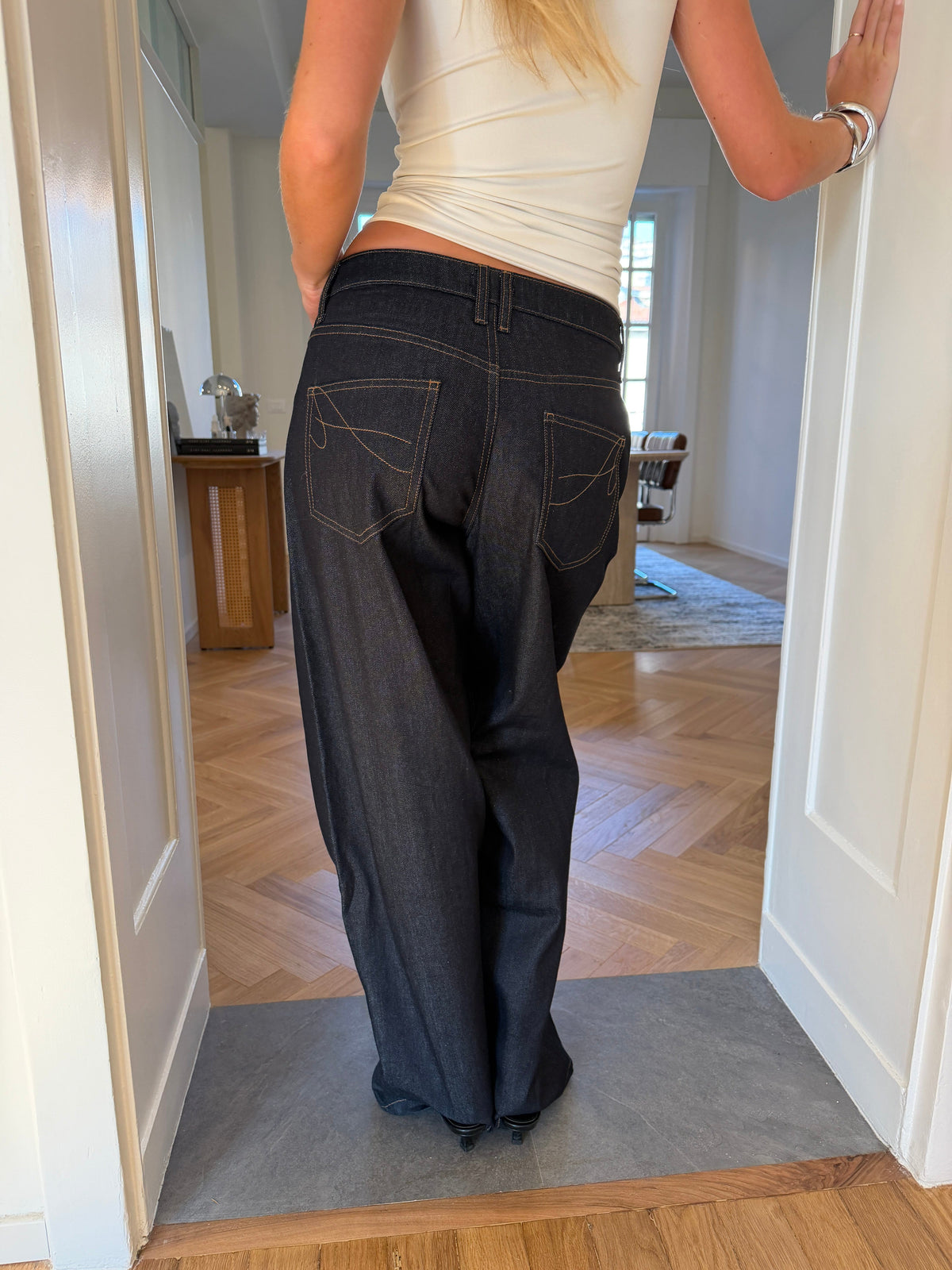 Lily | Women's Dark Wash Wide-Leg Denim Trousers