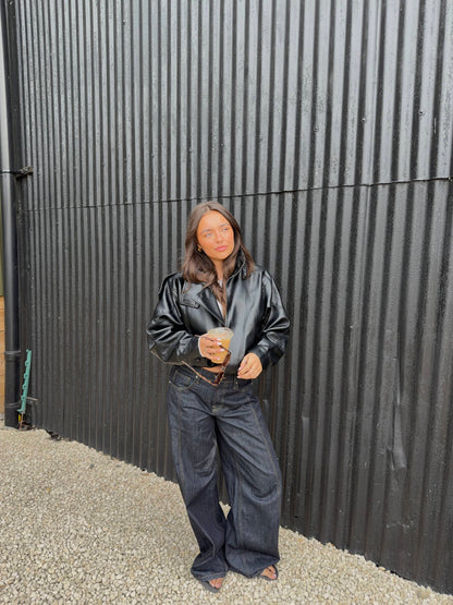 Lily | Women's Dark Wash Wide-Leg Denim Trousers