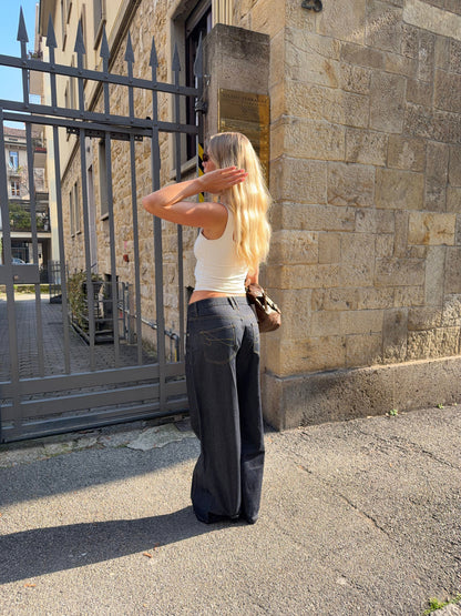 Lily | Women's Dark Wash Wide-Leg Denim Trousers