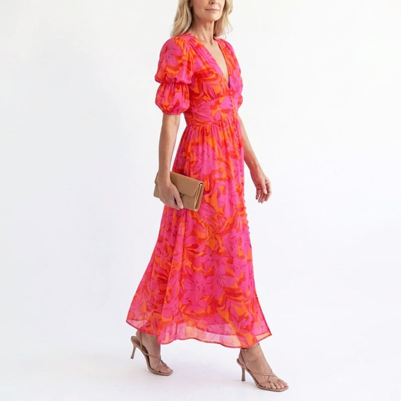 Lindsay | Women's Elegant Puff Sleeve Floral Summer Dress