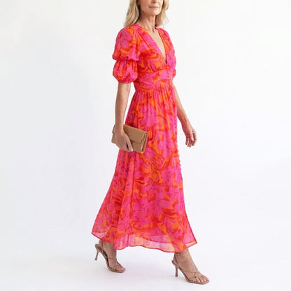 Lindsay | Women's Elegant Puff Sleeve Floral Summer Dress