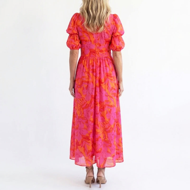 Lindsay | Women's Elegant Puff Sleeve Floral Summer Dress