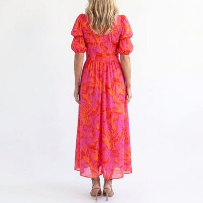 Lindsay | Women's Elegant Puff Sleeve Floral Summer Dress