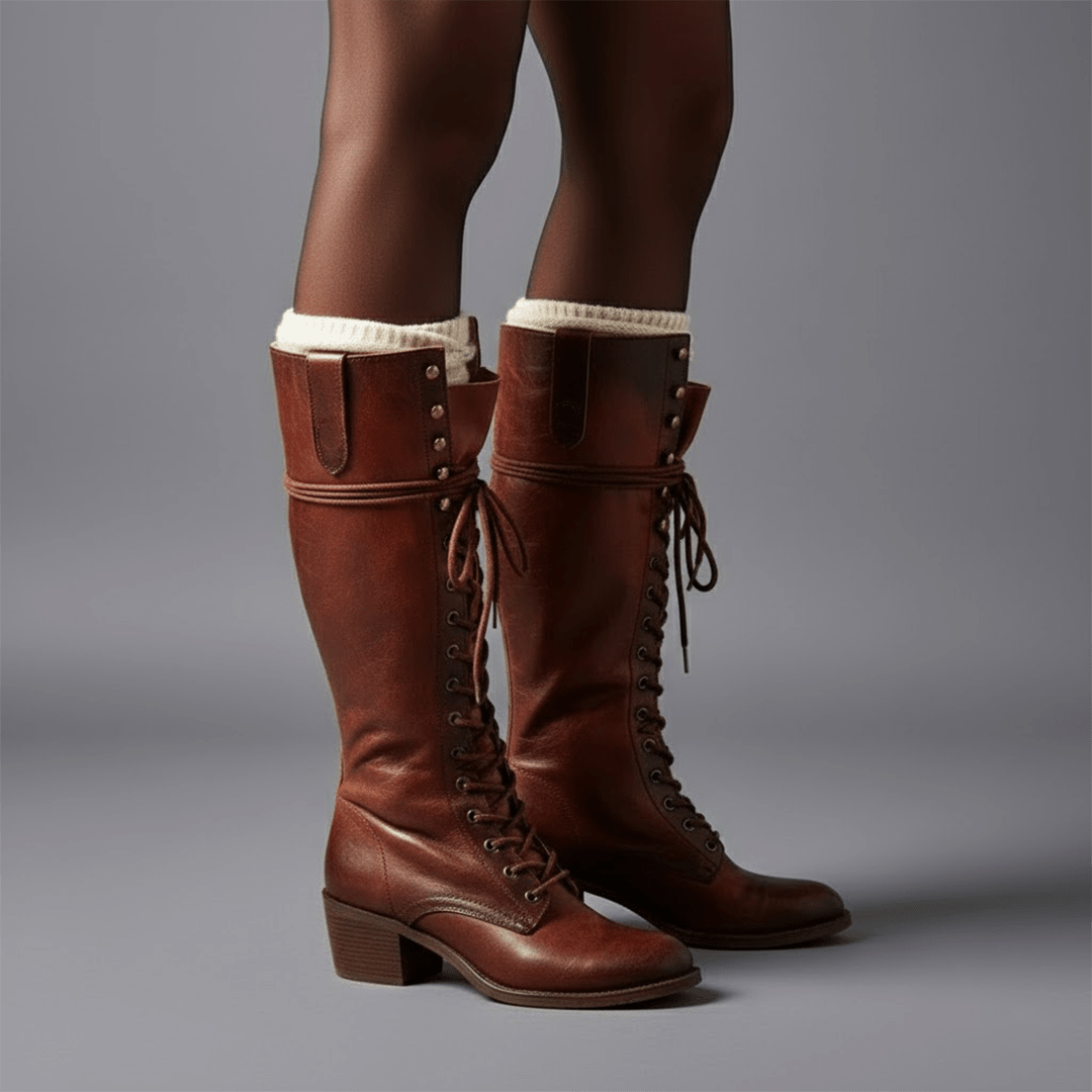 Lindsay | Women's Lace-Up Knee High Block Heel Boots