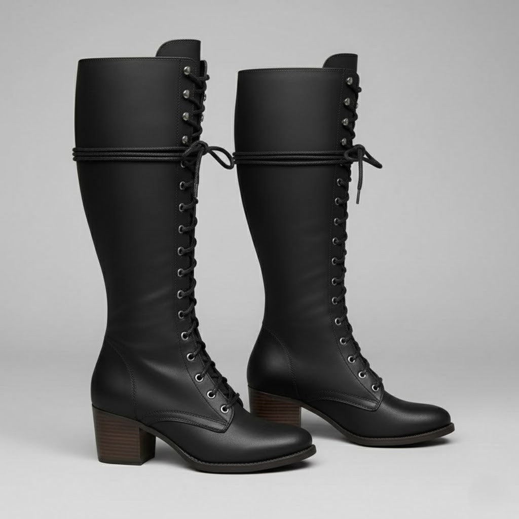 Lindsay | Women's Lace-Up Knee High Block Heel Boots