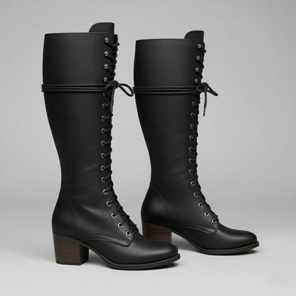 Lindsay | Women's Lace-Up Knee High Block Heel Boots